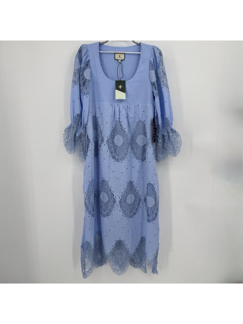 Tuckernuck Light Blue Catalina Cotton/Linen Lace Midi Dress sz XS NWT